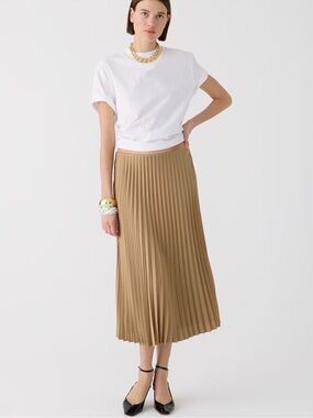 NWT J.Crew Gwyneth Pleated Slip Skirt Large Minimalist Quiet Luxury Camel